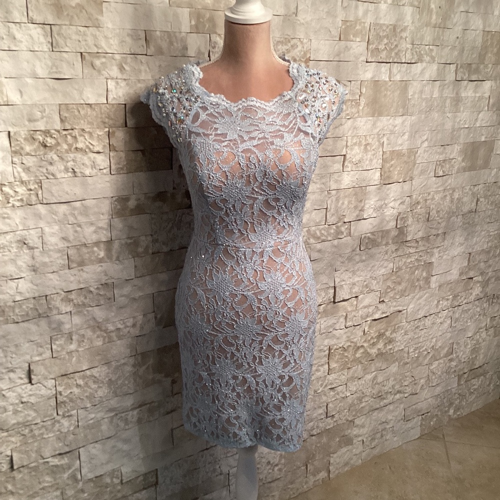 Jodi Kristopher Light Blue Lace Dress